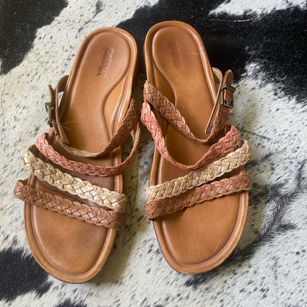 Aetrex Brown and Tan Braided Sandals